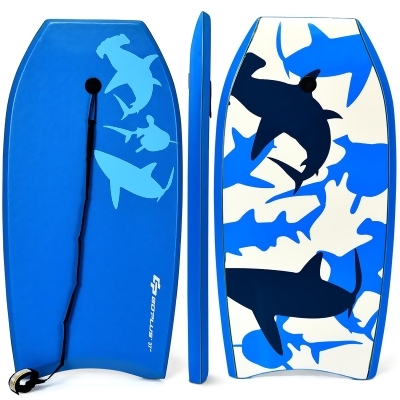Goplus 41''/37''/33'' Lightweight Super Bodyboard Surfing W/Leash EPS Core Boarding Blue Shark 