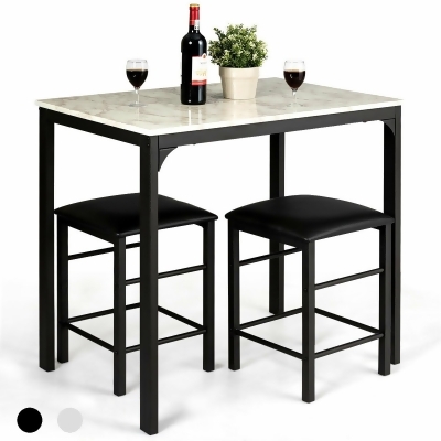 3 Piece Counter Height Dining Set Faux Marble Table 2 Chairs Kitchen Bar 