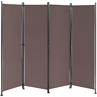 Costway 4-Panel Room Divider Folding Privacy Screen w/Steel Frame Decoration Brown 