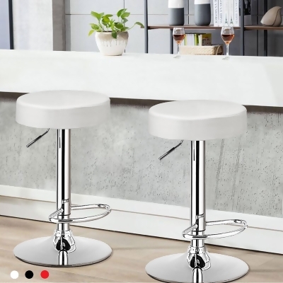 Costway 1 PC Round Bar Stool Adjustable Swivel Pub Chair U Leather with Footrest White\ Black\ Red 