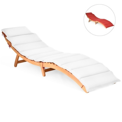 Costway Folding Wooden Outdoor Lounge Chair Chaise Red/White Cushion Pad Pool Deck 