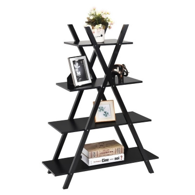 Costway 4-Tier Bookshelf Storage Display Shelves Bookcase Ladder X-Shape 