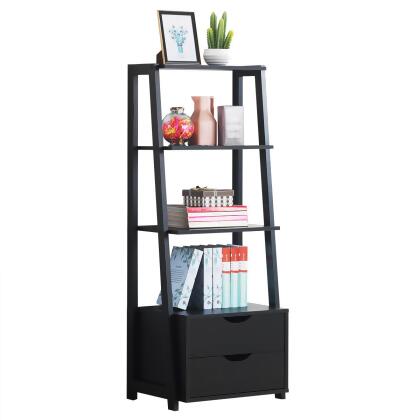 Costway 4-Tier Ladder Shelf Bookshelf Bookcase Storage Display Leaning With 2 Drawers 