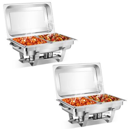 2 Packs Chafing Dish 7.9 QT Stainless Steel Rectangular Chafer Full Size Buffet 