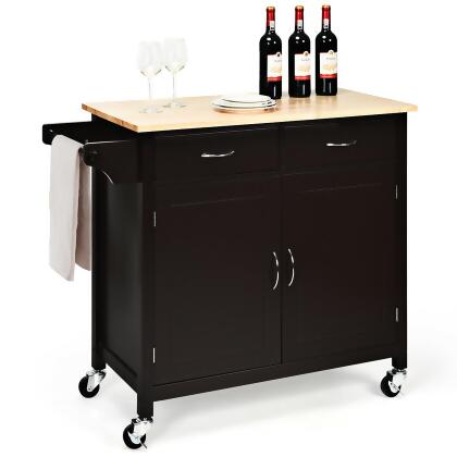 Costway Modern Rolling Kitchen Cart Island Wood Top Storage Trolley Cabinet Utility 