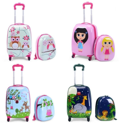 Costway 2Pc 12'' 16'' Kids Girls Luggage Set Suitcase Backpack School Travel Trolley ABS 