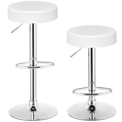 Costway Set of 2 Adjustable Round Leather Seat Hydraulic Swivel Bar Stool White 