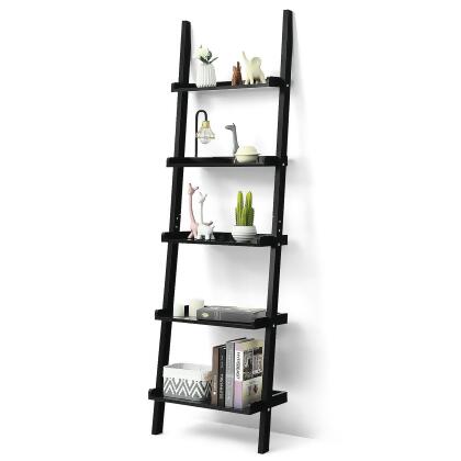 Costway Ladder Shelf 5-Tier Plant Stand Wall-leaning Bookcase Display Rack Black 