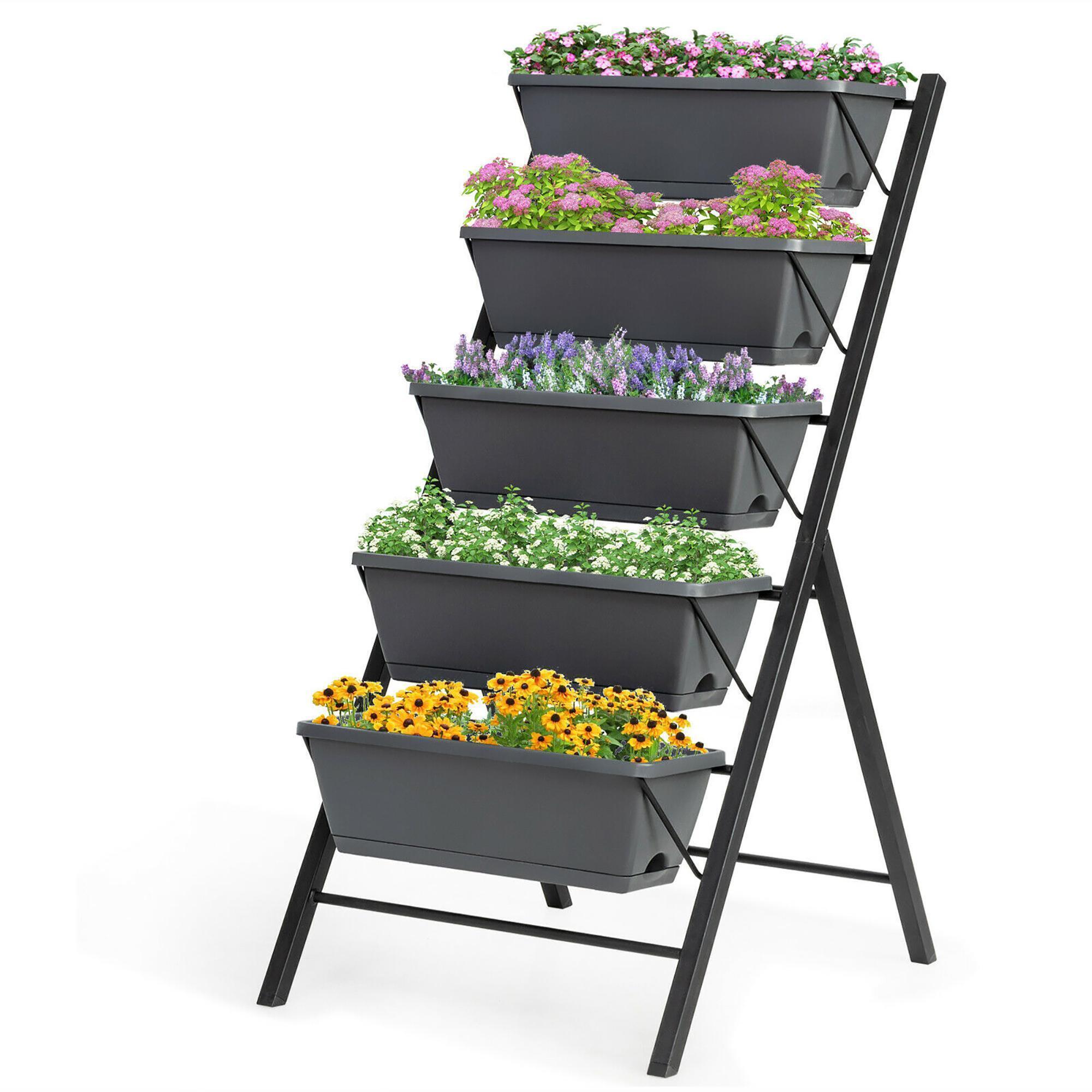 Costway 4 FT Vertical Raised Garden Bed 5-Tier Planter Box for Patio Balcony Flower Herb