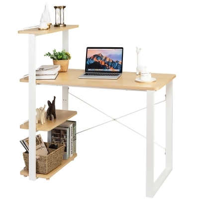Costway Reversible Computer Desk Study Table Home Office w/Adjustable Bookshelf Natural 