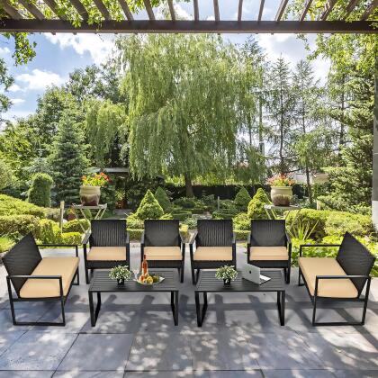 Costway 8PCS Patio Rattan Furniture Set Cushioned Sofa Coffee Table Garden Deck Brown 