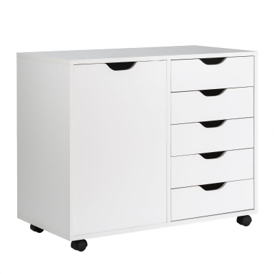 Costway 5-Drawer Dresser Chest Mobile Storage Cabinet w/Door, Printer Stand Home Office 