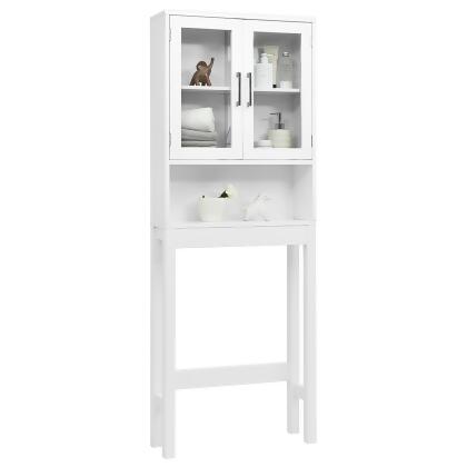 Costway Over the Toilet Storage Cabinet Bathroom Space Saver w/Tempered Glass Door White 