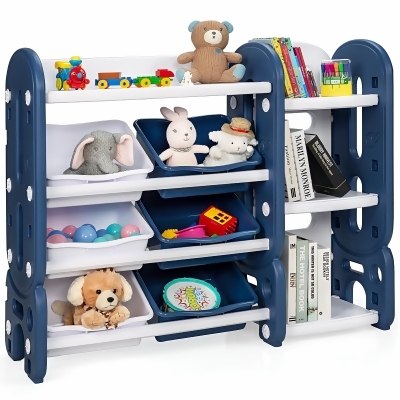 Costway Kids Toy Storage Organizer w/Bins & Multi-Layer Shelf for Bedroom Playroom Green\Blue 