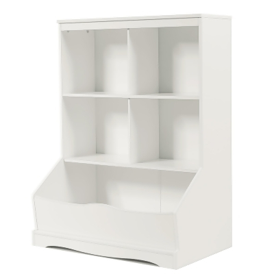 Costway 3-Tier Children's Multi-Functional Bookcase Toy Storage Bin Floor Cabinet GreyWhite 