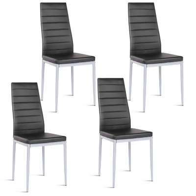 Costway Set of 4 PU Leather Dining Side Chairs Elegant Design Home Furniture Black Contemporary 