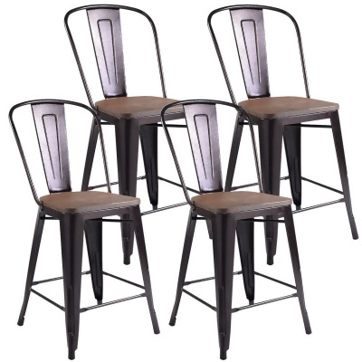 Goplus Copper Set of 4 Metal Wood Counter Stool Dining Kitchen Bar Chairs Rustic High Back 
