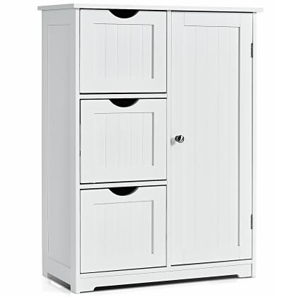 Costway Bathroom Floor Cabinet Side Storage Cabinet with 3 Drawers and 1  Cupboard Grey