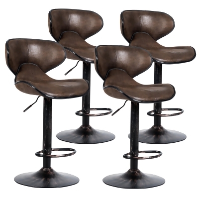 Costway Set of 4 Adjustable Bar Stools Swivel Bar Chairs W/ Backrest Retro Brown Hot-Stamping Cloth 