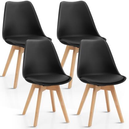 Costway Set of 4 Dining Chair Mid Century Modern Shell PU Seat w/ Wood-Leg White 