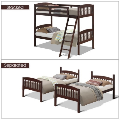 Costway Wood Solid Hardwood Twin Bunk Beds Detachable Safety Rail 