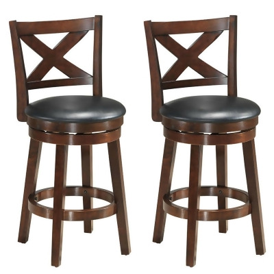 Costway Set of 2 Bar Stools 24'' Height Wooden Swivel Backed Dining Chair Home Kitchen Cross Back 