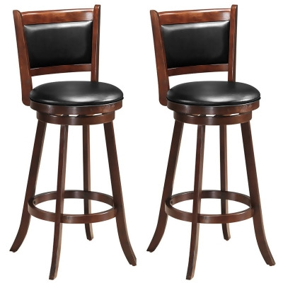Costway Set of 2 29'' Swivel Bar Height Stool Wood Dining Chair Upholstered Seat Panel Back Espresso 