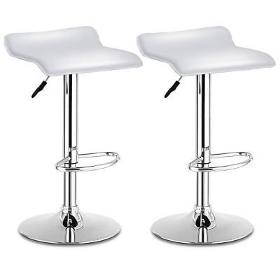 Costway Set of 2 Swivel Bar Stools Adjustable PU Leather Backless Dining Chair White Low Back 