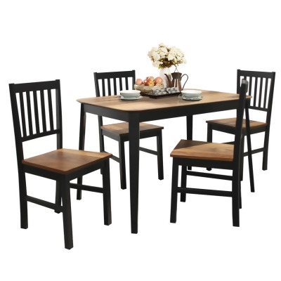 Costway 5 Pcs Mid Century Modern Black 29.5'' Dining Table Set 4 Chairs W/Wood Legs Kitchen Furniture 