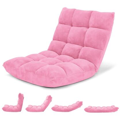 Costway Adjustable 14-Position Floor Chair Folding Lazy Gaming Sofa Chair Cushioned-Pink
