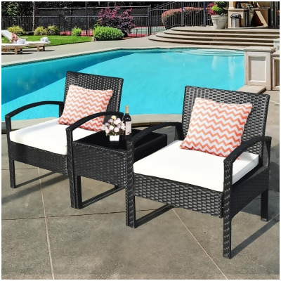 Costway 3PCS Patio Rattan Furniture Set Table & Chairs Set with Thick Cushions Garden 