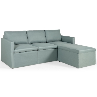 Costway Convertible Sectional Sofa L-Shaped Couch w/Reversible Chaise Dark Grey\Green\Light Grey 