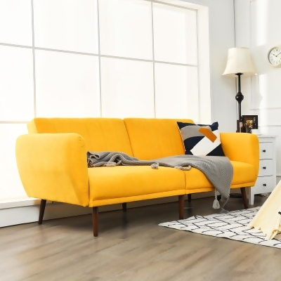 Costway Convertible Futon Sofa Bed Adjustable Couch Sleeper w/ Wood Legs Navy\Grey\Yellow 