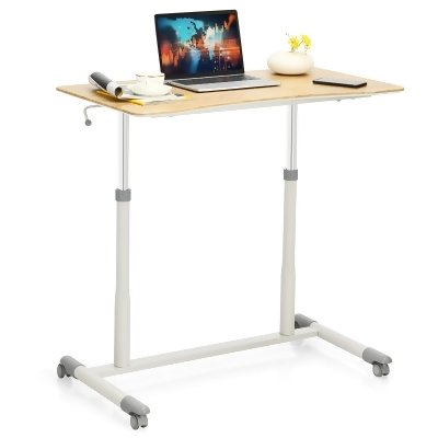 Goplus Height Adjustable Computer Desk Sit Stand Rolling Notebook Table Natural\Brown\Black 