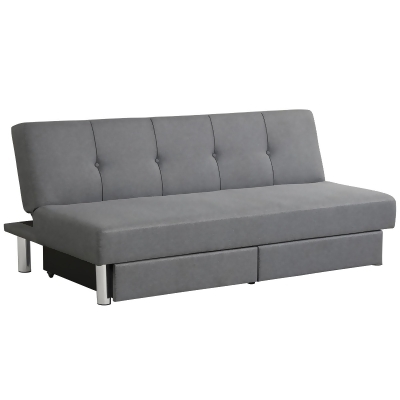 Costway Convertible Futon Sofa Bed Adjustable Couch Sleeper w/ Two Drawers Grey 