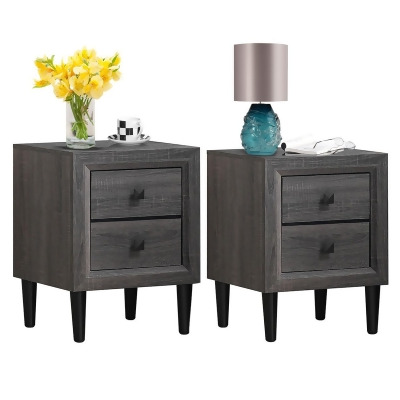 Costway 2PCS Nightstand W/2 Drawer Multipurpose Retro Grey Bedside Table Fully Assembled 