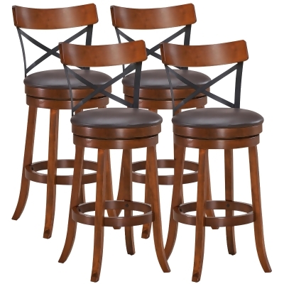 Costway Set of 4 Bar Stools Swivel 29.5'' Dining Bar Chairs with Rubber Wood Legs 