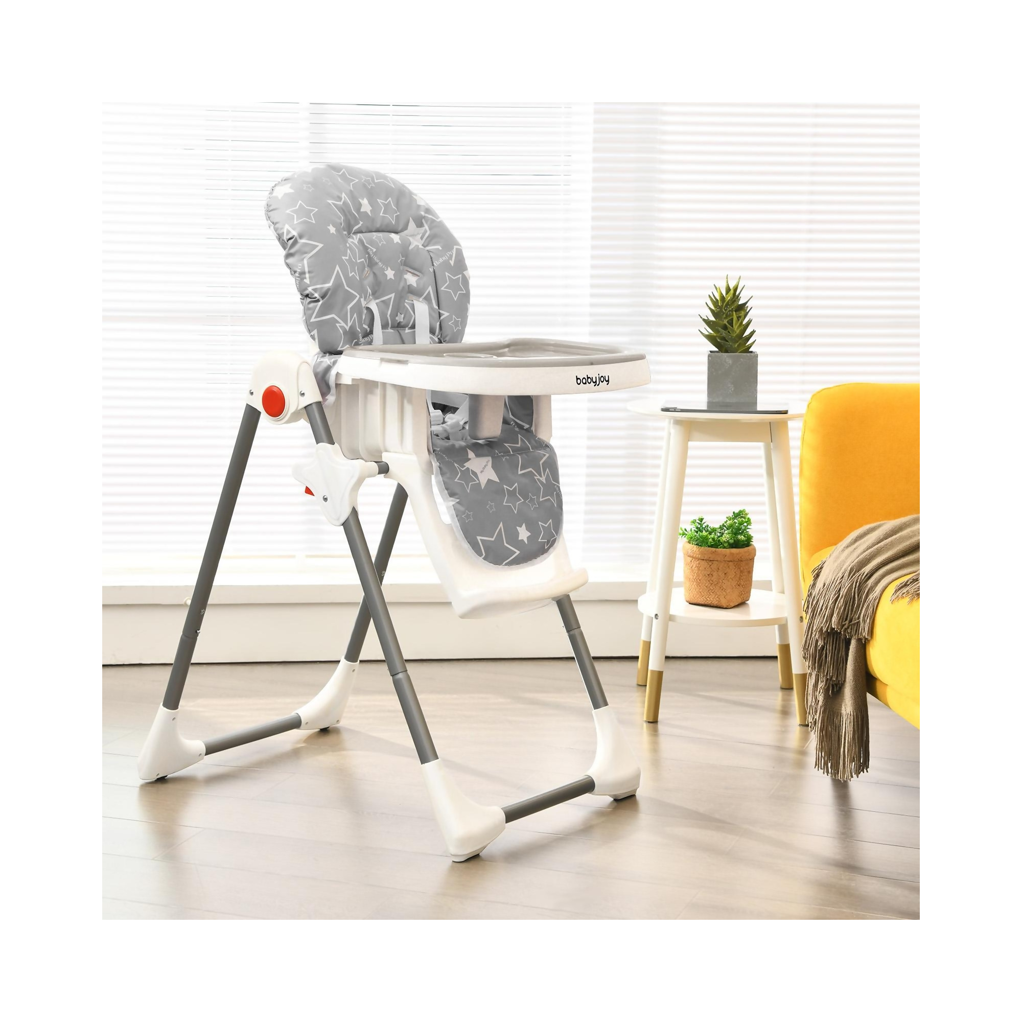 Babyjoy Folding Baby High Chair Dining Chair w/ 6-Level Height Adjustment Gray