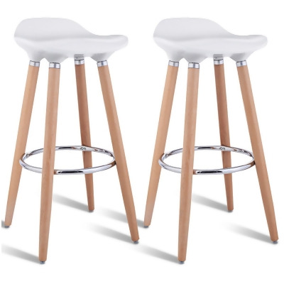 Costway Set of 2 ABS Bar Stool Breakfast Barstool W/ Wooden Legs Kitchen Furniture White Backless 
