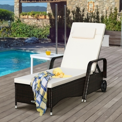 Costway Outdoor Chaise Lounge Chair Recliner Cushioned Patio Furniture Adjustable Wheels Brown 