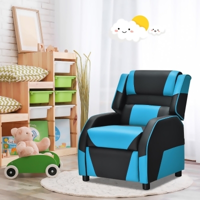 Costway Kids Youth Gaming Sofa Recliner w/Headrest & Footrest PU Leather Yellow\White\Blue\Pink 