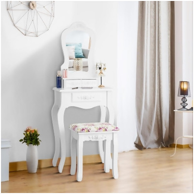 Costway White Vanity Jewelry Makeup Dressing Table Stool Drawer 