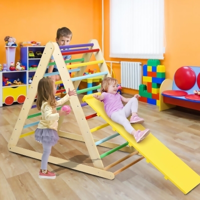 Costway Foldable Wooden Climbing Triangle Indoor Climber w/Ladder for Baby Toddler 