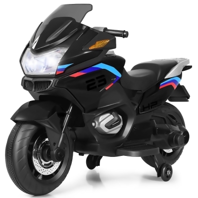 Costway 12V Kids Ride On Motorcycle Electric Motor Bike w/ Training Wheels & Light Black 