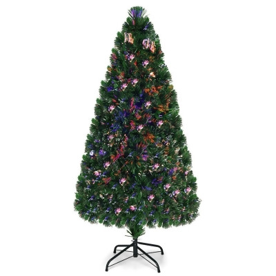 Costway 5Ft Pre-Lit Fiber Optic PVC Christmas Tree Metal Holiday 