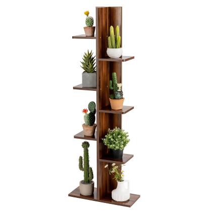 Costway Open Concept Bookcase Plant Display Shelf Rack Holder Wood Walnut\Brown 