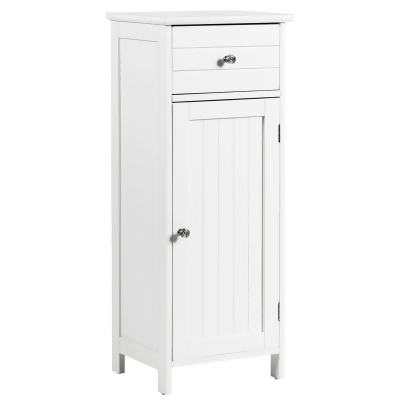 Costway Wooden Bathroom Floor Storage Cabinet Organizer with Drawer and Adjustable Shelf 