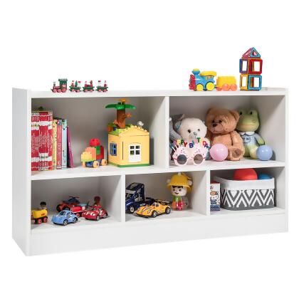 Costway Kids 2-Shelf Bookcase 5-Cube Wood Toy Storage Cabinet Organizer 
