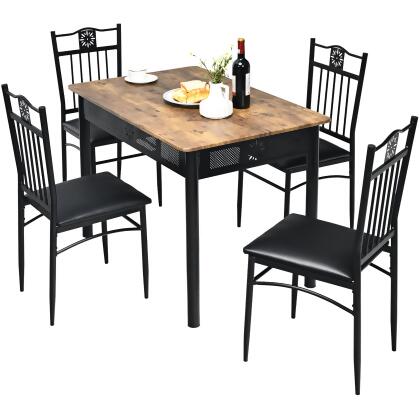 Costway 5PCS Dining Set Metal Table & 4 Chairs Kitchen Breakfast Furniture Black 