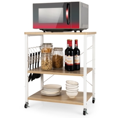 Costway 3-Tier Kitchen Baker's Rack Microwave Oven Storage Cart w/ Hook 